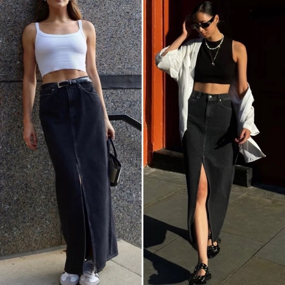 NWT Agolde Leif Denim 90s  vintage high waisted  Maxi Skirt in a black Sz 24 - Picture 2 of 16